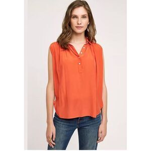 Anthropologie Maeve Women's Top Small Orange 100% Silk Haddie Blouse‎ New